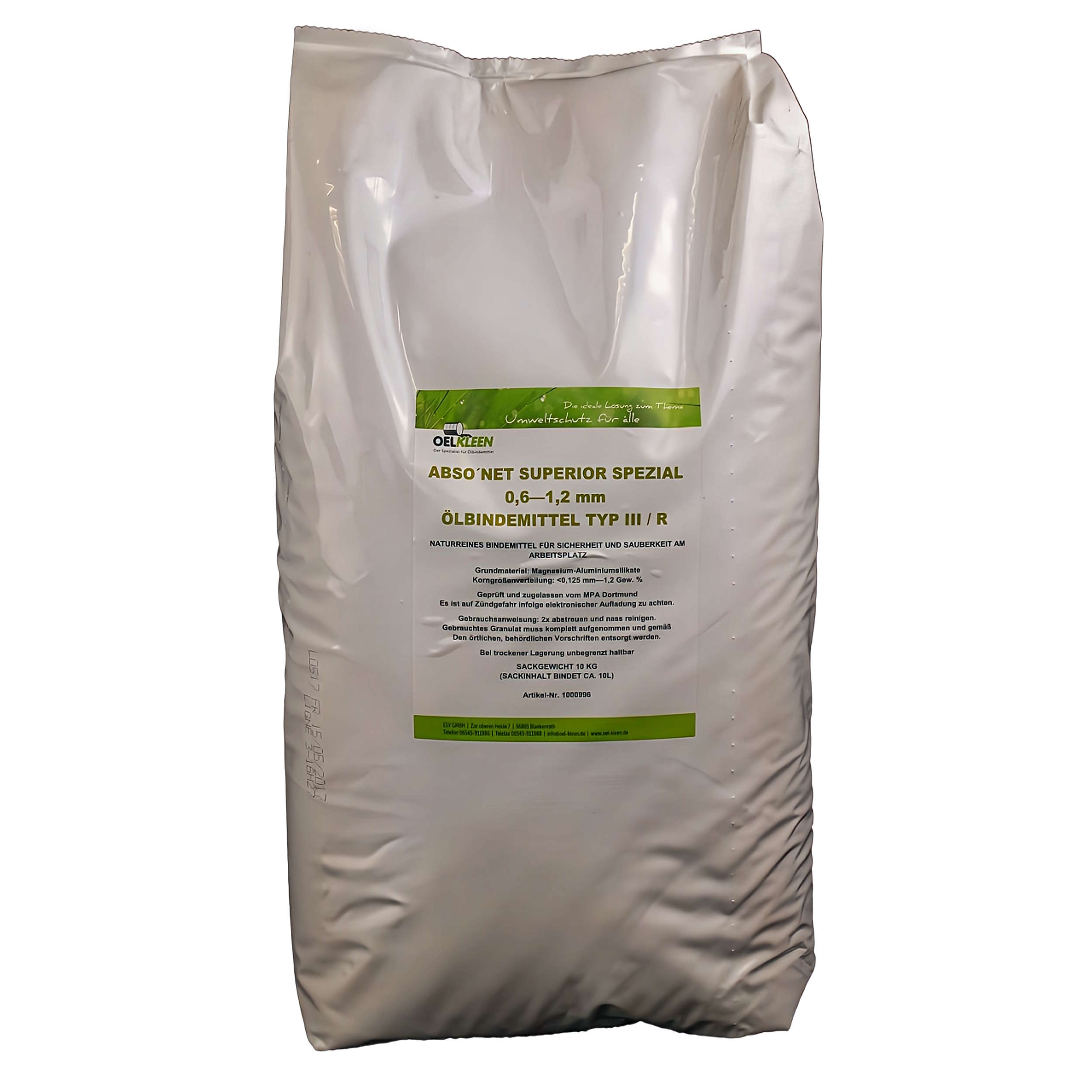 Ölbindemittel aus kalziniertem Attapulgit (Typ III R): extrem saugstark, staubarm, abriebfest, nichtfärbend. DEKRA geprüft.
