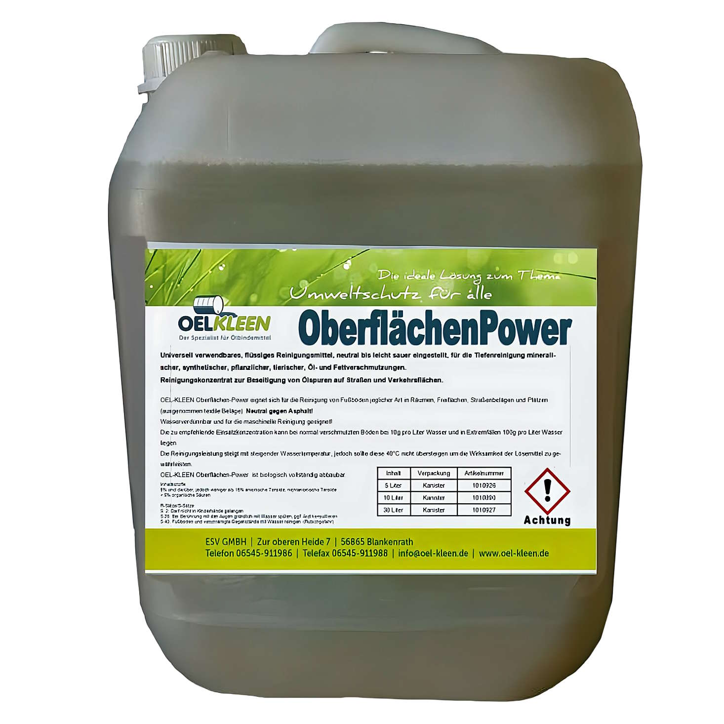 OEL-KLEEN Oberflächenpower – Ölspurenreiniger Biologisch abbaubares Reinigungskonzentrat gegen Ölspuren auf Straßen & Verkehrsflächen. Für Hand und Maschine, neutral gegen Asphalt, 5–30 Liter.